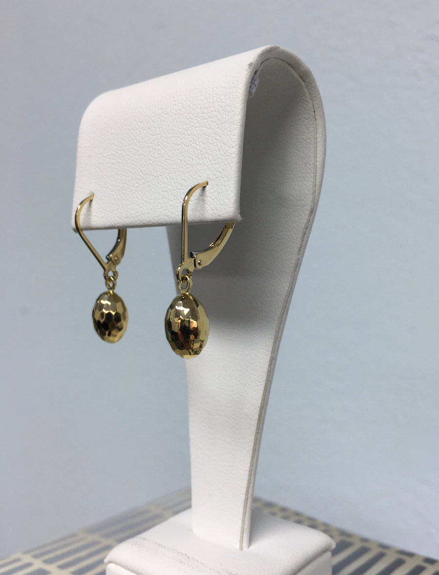 14k yellow gold mirror diamond-cut dangle egg-shaped earrings