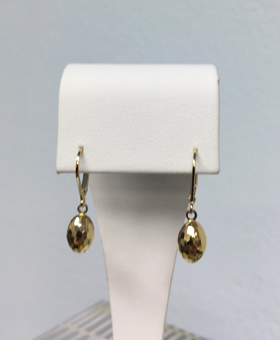14k yellow gold mirror diamond-cut dangle egg-shaped earrings