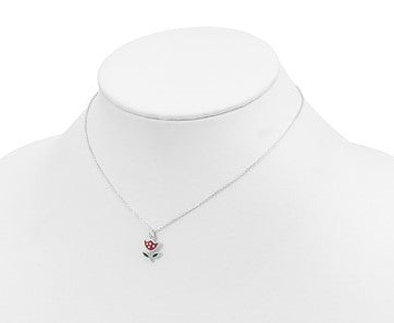 Sterling silver polished and enameled red flower 14