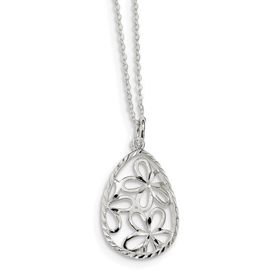 Sterling silver floral teardrop necklace