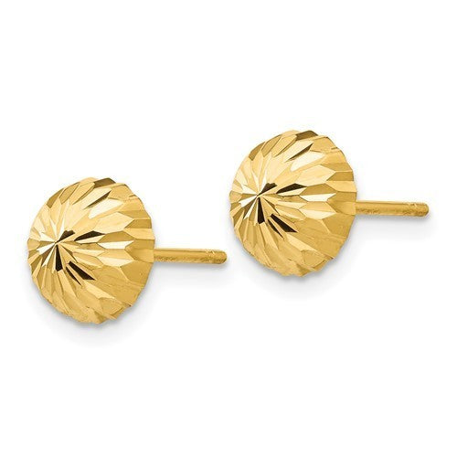 14kt yellow gold diamond-cut 8mm button post stud earrings