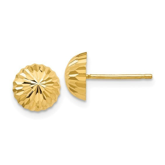 14kt yellow gold diamond-cut 8mm button post stud earrings