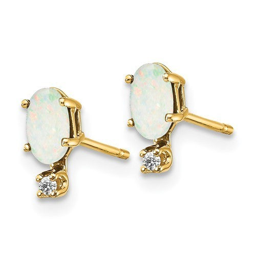 14k yellow gold diamond and opal birthstone stud earrings
