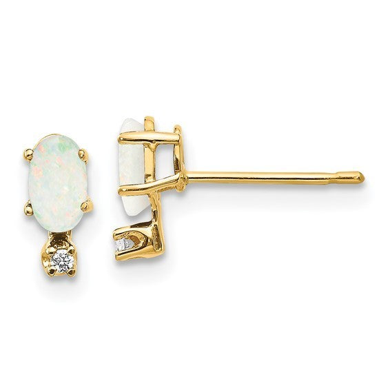 14k yellow gold diamond and opal birthstone stud earrings