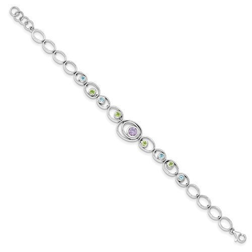 Sterling silver bracelet with peridot, blue topaz and amethyst gemstones