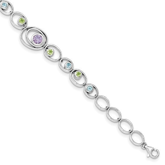 Sterling silver bracelet with peridot, blue topaz and amethyst gemstones