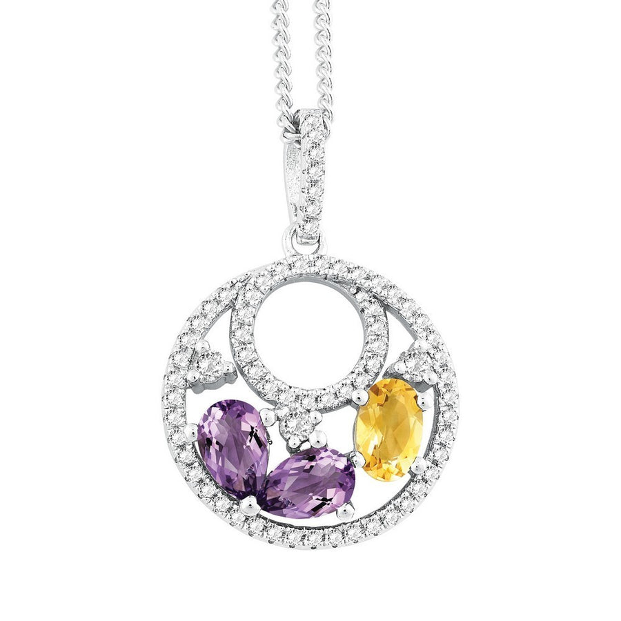 Sterling silver oval citrine and pear amethyst with white topaz 20
