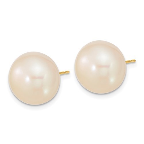 14k yellow gold 13-14mm white button freshwater pearl post earrings