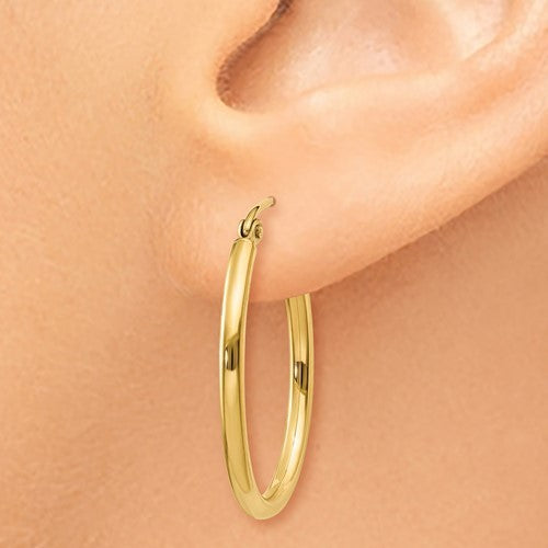 14k yellow gold oval polished hoop earring
