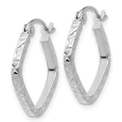 14K White Gold Diamond Cut Squared Hoop Earrings