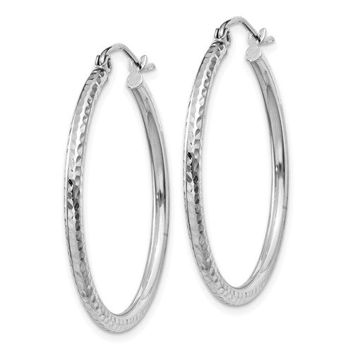 14k white gold diamond-cut 30mm round hoop earrings