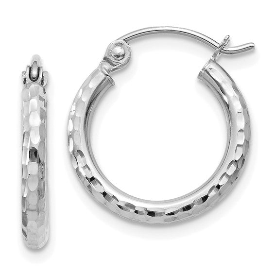 14kt white gold diamond-cut 2mm round hoop earrings
