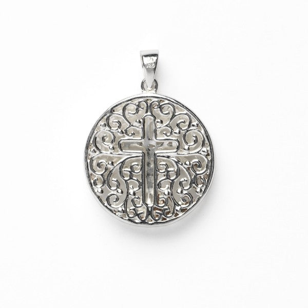 Southern Gates: Sterling silver double-sided round tree and cross pendant