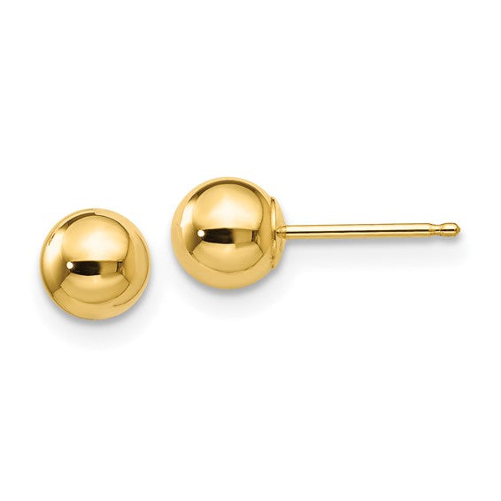 14k yellow gold polished 5mm ball post earrings