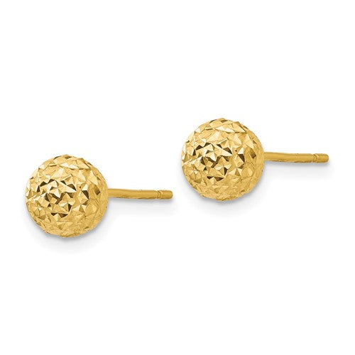 14k yellow gold 6mm diamond cut ball stud earrings