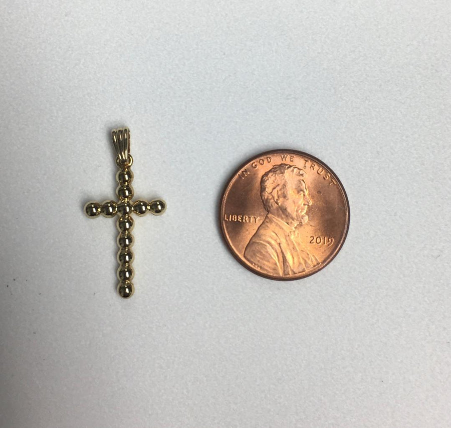 14k yellow gold beaded cross pendant